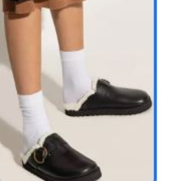 NWB Moncler Bell Mule Faux Shearling Lined Mules Flats Slip Ons Black Leather 41 - Picture 2 of 10